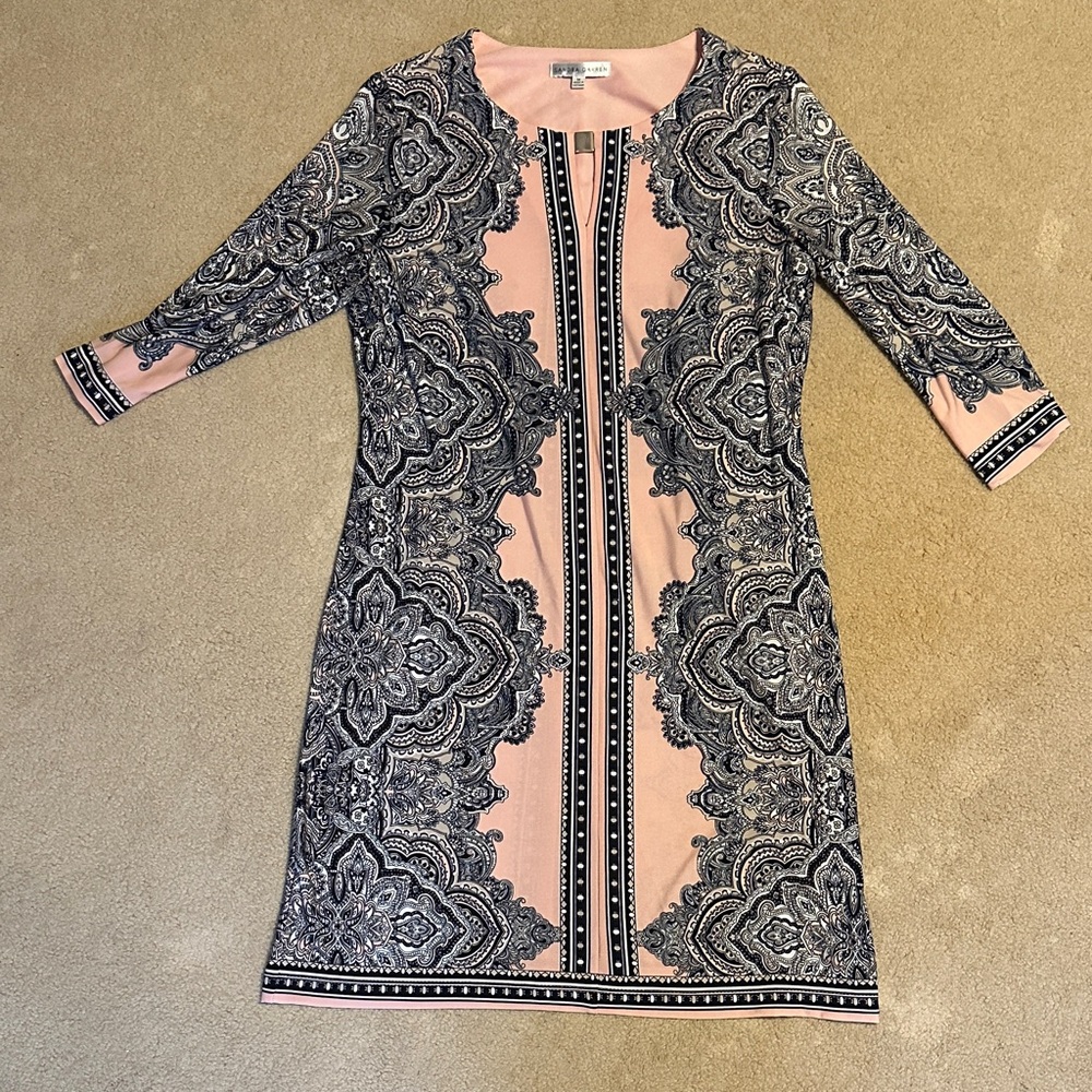 Sandra Darren Pink and Black Long Sleeve Dress